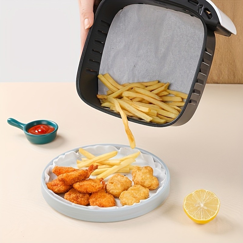 YUHUPHYLLIC 50pcs Air Fryer Liners  Non-Stick Oil Absorbing Parchment Paper for Cooking & Baking
