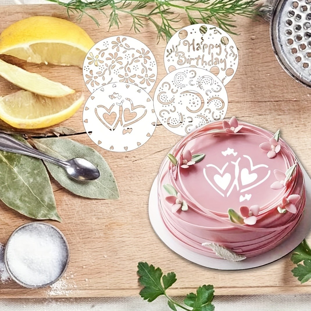 YUHUPHYLLIC 4pcs Cake Decorating Stencil Set  PVC Tools for Cupcakes, Weddings & Parties