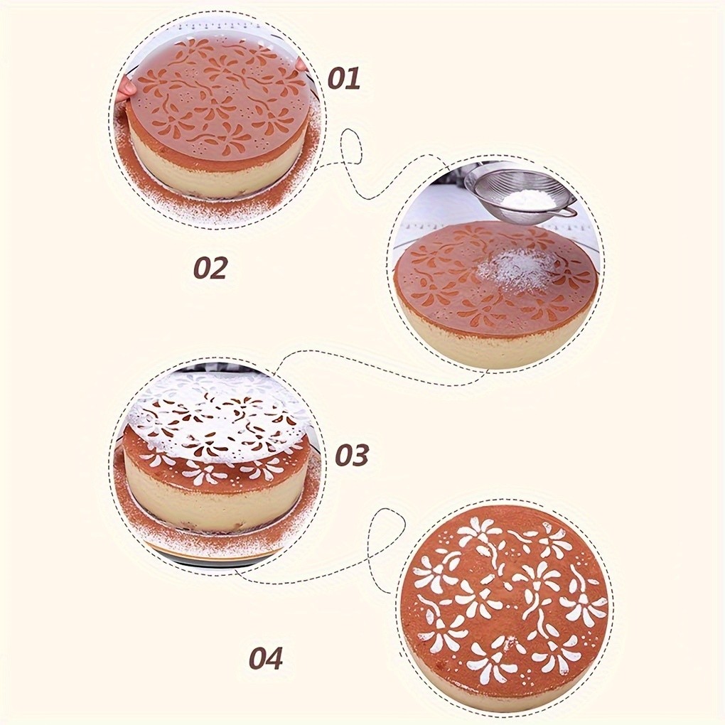 YUHUPHYLLIC 4pcs Cake Decorating Stencil Set  PVC Tools for Cupcakes, Weddings & Parties