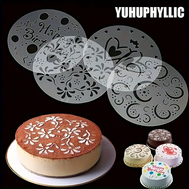 YUHUPHYLLIC 4pcs Cake Decorating Stencil Set  PVC Tools for Cupcakes, Weddings & Parties