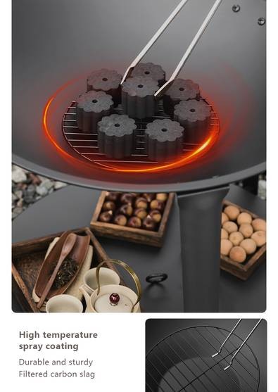 BISINNA Portable Charcoal Grill  Round Iron BBQ with Storage Space for Outdoor Cooking