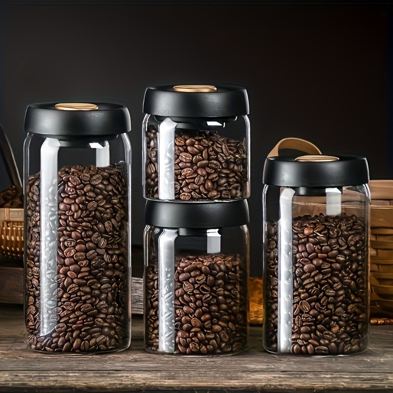 YUHUPHYLLIC Vacuum-Sealed Glass Storage Container Moisture-Proof Pressure Pump Storage Jar for Coffee Beans, Tea & Nuts