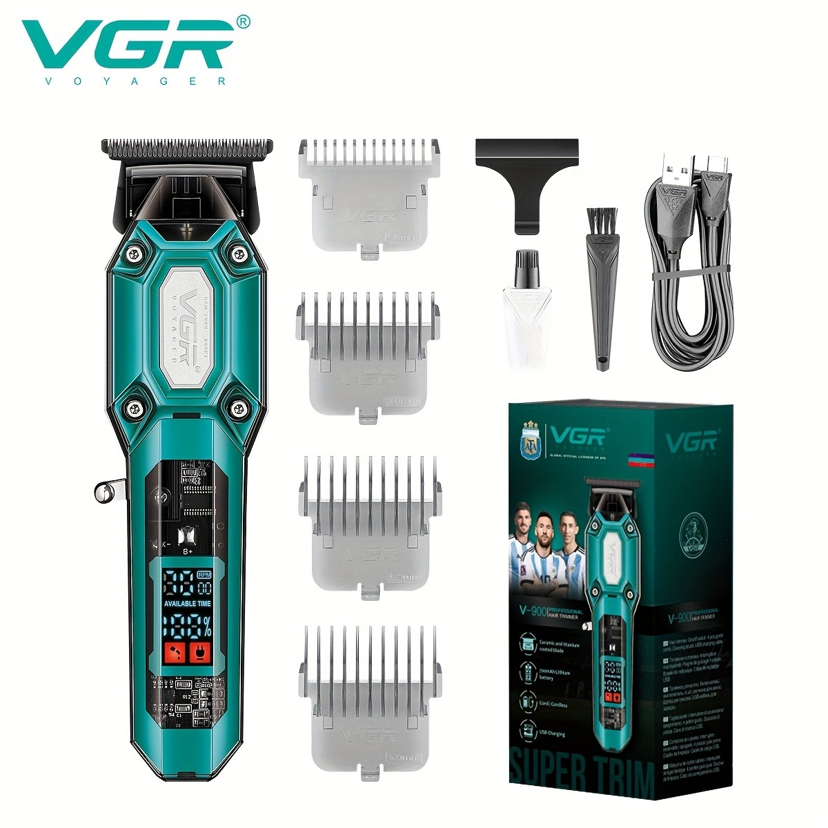VGR V-600 Professional Men's Hair Clippers Set with LED Display