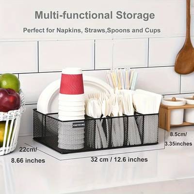 FARIDABIO Iron Metal Mesh Utensil Holder  6-Compartment Organizer for Kitchen, Office, and Camping