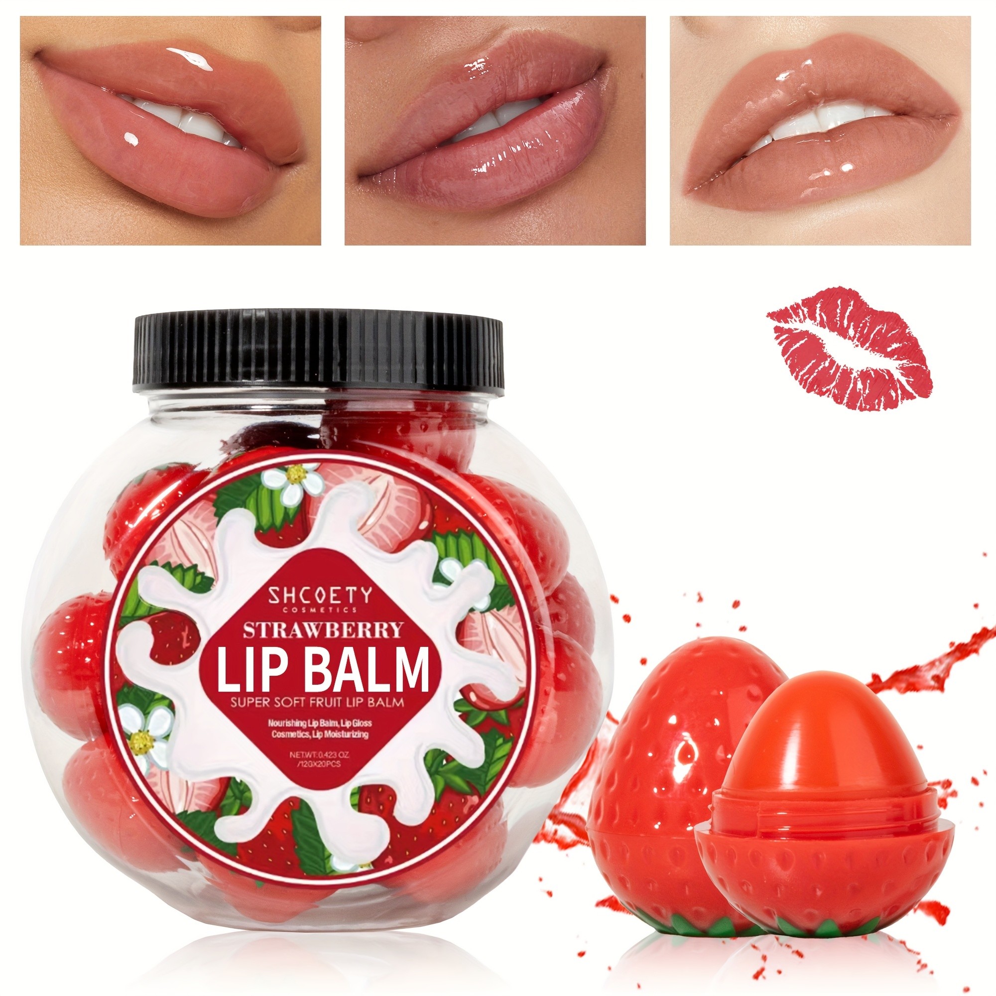 SHCOETY 20pcs Strawberry Lip Balm