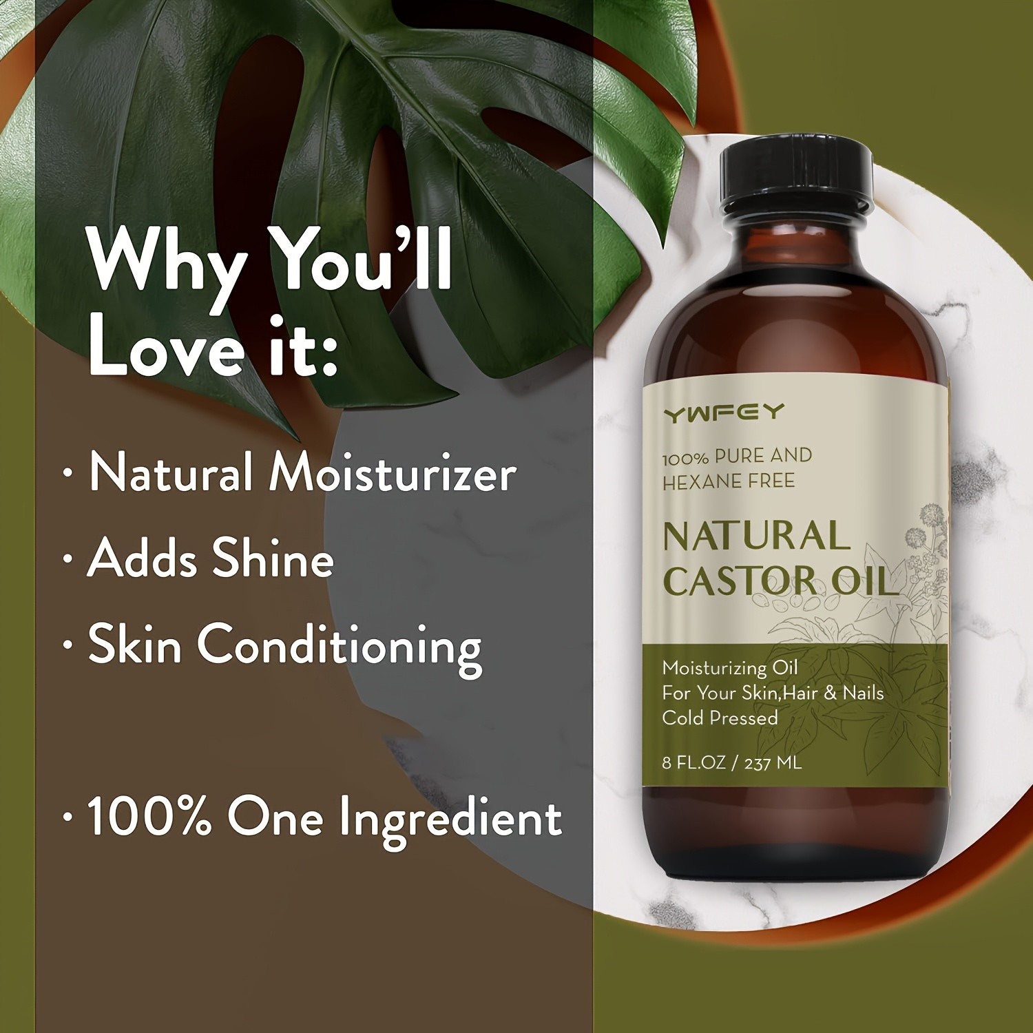 237ml Castor Oil  Cold Pressed, Rich Hydration for Hair, Skin, Lashes & Brows