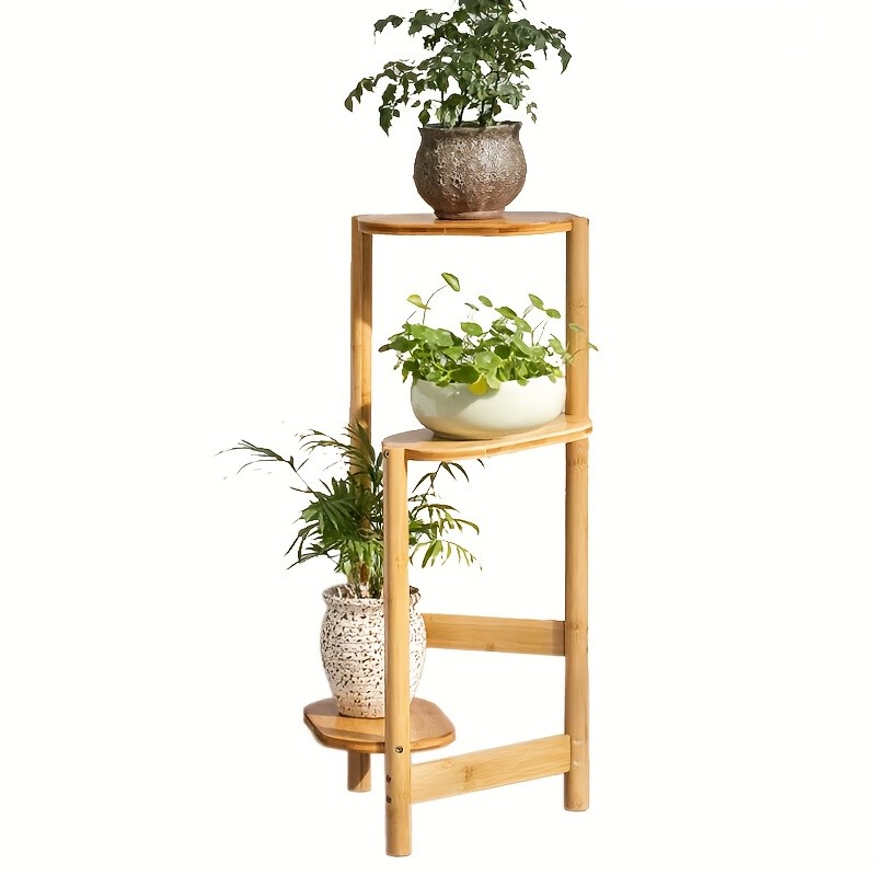 wisfor 3-Tier Bamboo Corner Plant Stand  Space-Saving and Stylish Solution for Indoor and Outdoor Use