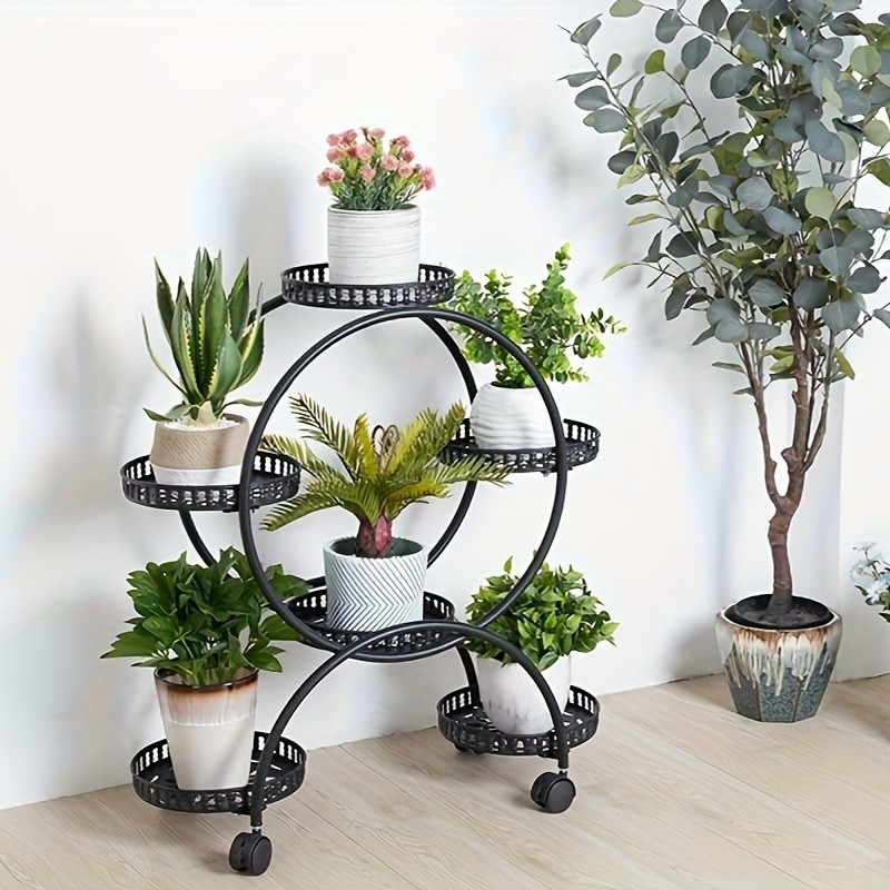 wisfor 6 Pot Metal Plant Stand  Multi-Layer, Rolling Plant Rack for Indoor and Outdoor Use