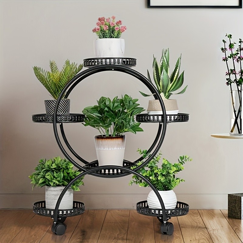 wisfor 6 Pot Metal Plant Stand  Multi-Layer, Rolling Plant Rack for Indoor and Outdoor Use
