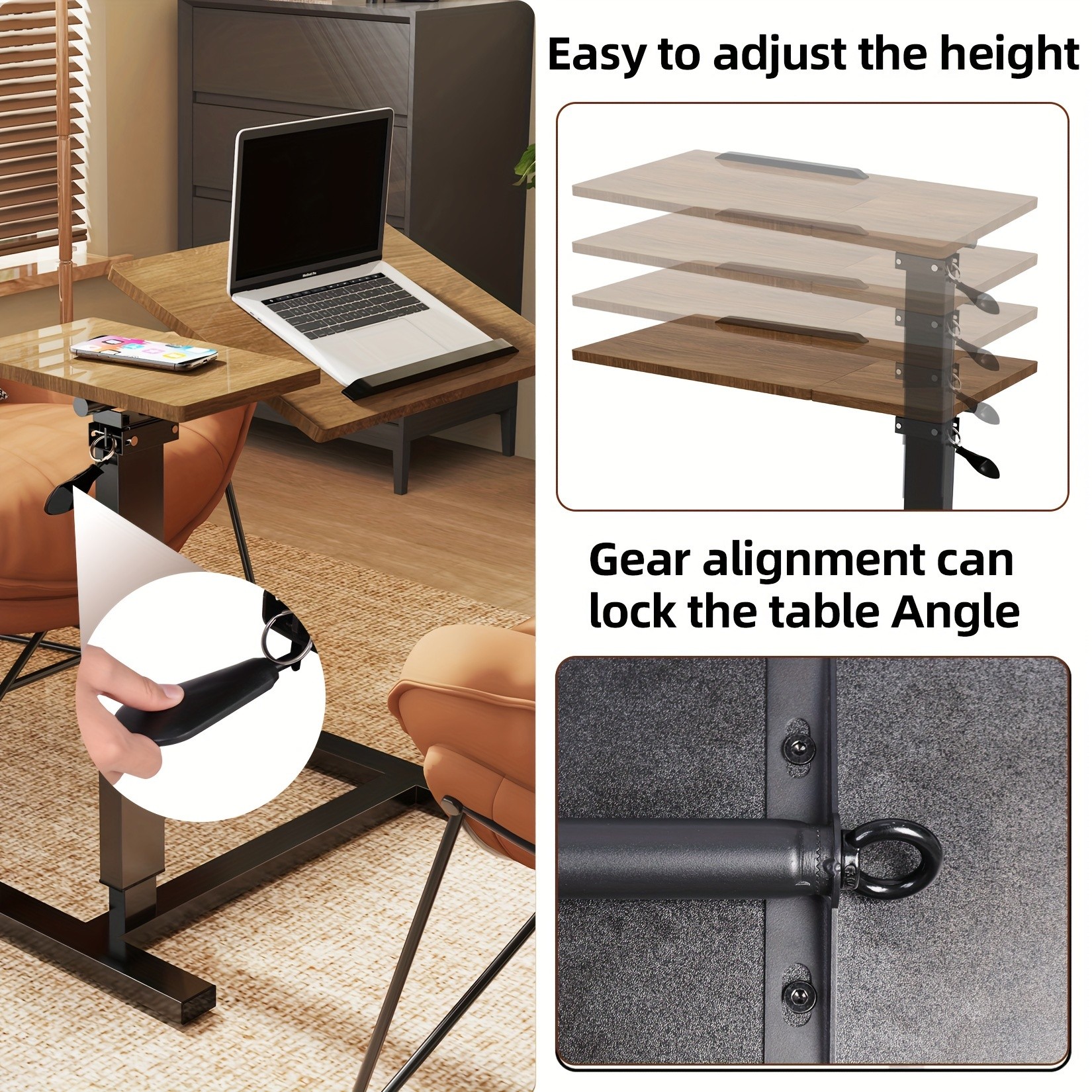 wisfor Versatile Height-Adjustable Over Bed Table  Adjustable, Tilting Design for Comfortable Work and Storage