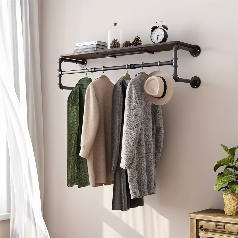 wisfor Heavy Duty Industrial Wall-Mounted Pipe Garment Rack  Maximize Vertical Space with Sturdy Storage Solutions