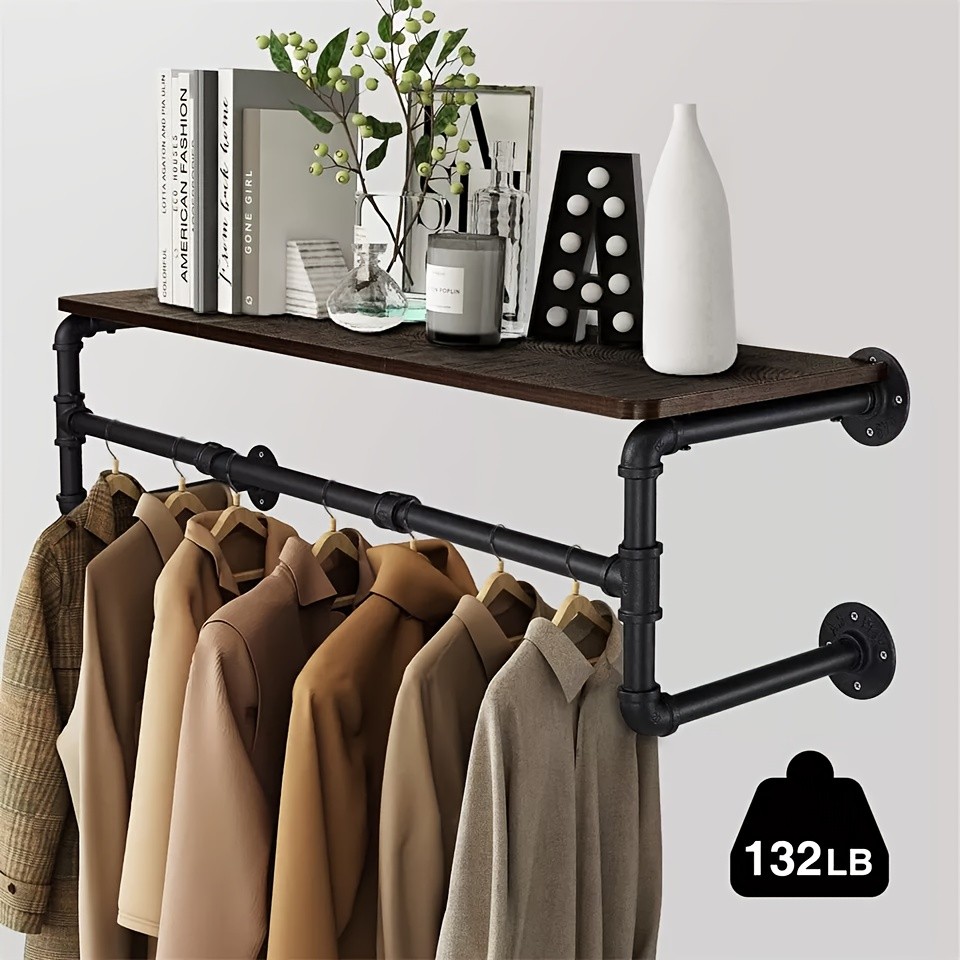 wisfor Heavy Duty Industrial Wall-Mounted Pipe Garment Rack  Maximize Vertical Space with Sturdy Storage Solutions
