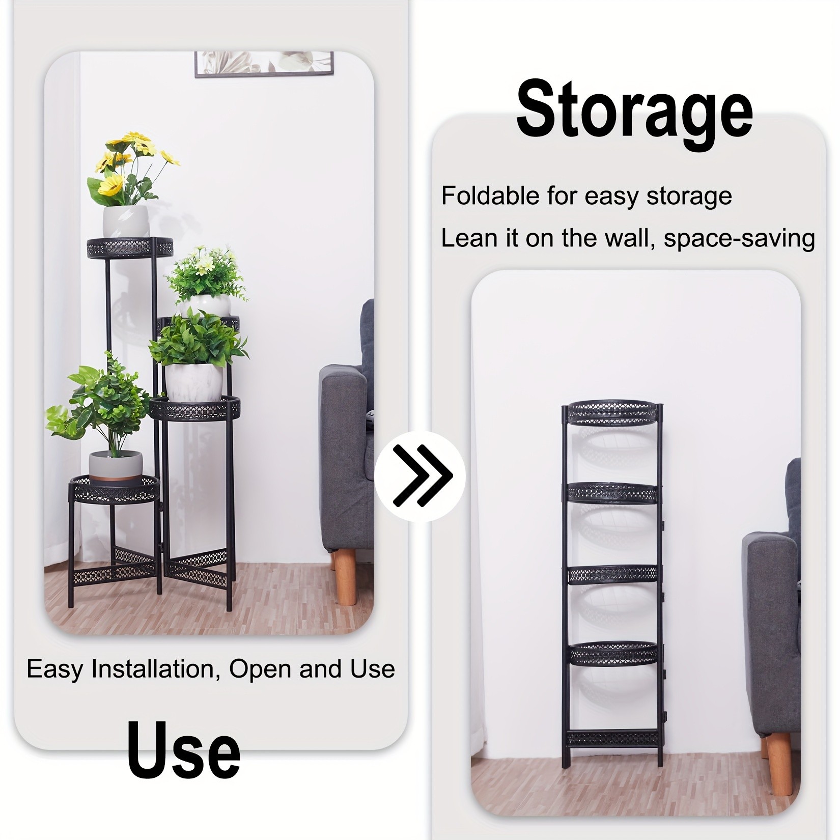 wisfor 4-Tier Folding Metal Planter Pots Holder  Elegant and Durable Storage for Indoor and Outdoor Plants