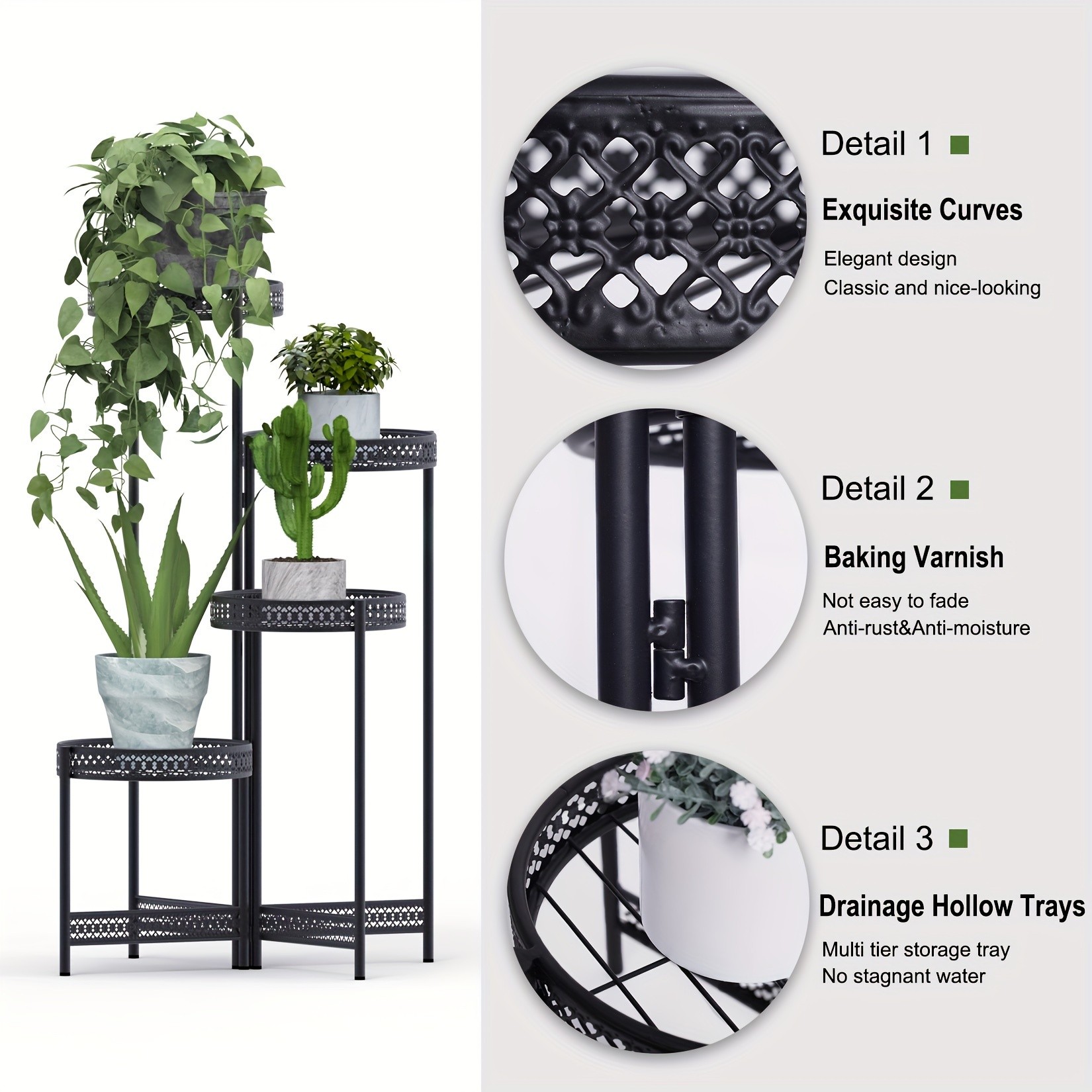 wisfor 4-Tier Folding Metal Planter Pots Holder  Elegant and Durable Storage for Indoor and Outdoor Plants