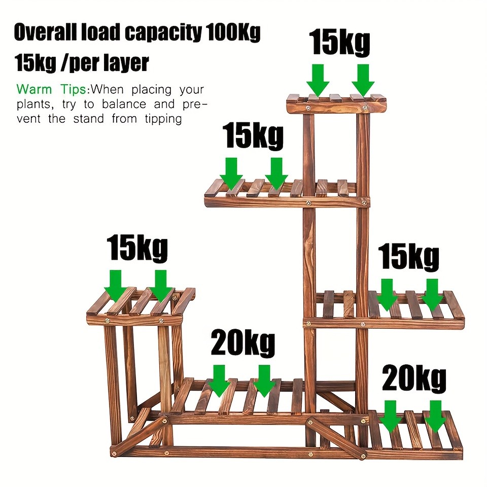 wisfor Sturdy 6-Tier Pine Wood Planter Stand  Elegant and Practical Flower Display Rack for Indoor and Outdoor Use