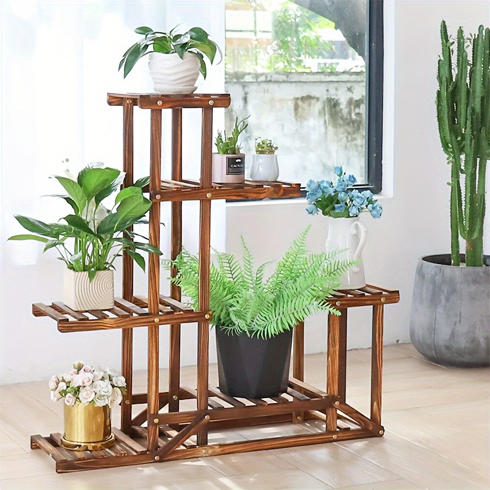 wisfor Sturdy 6-Tier Pine Wood Planter Stand  Elegant and Practical Flower Display Rack for Indoor and Outdoor Use