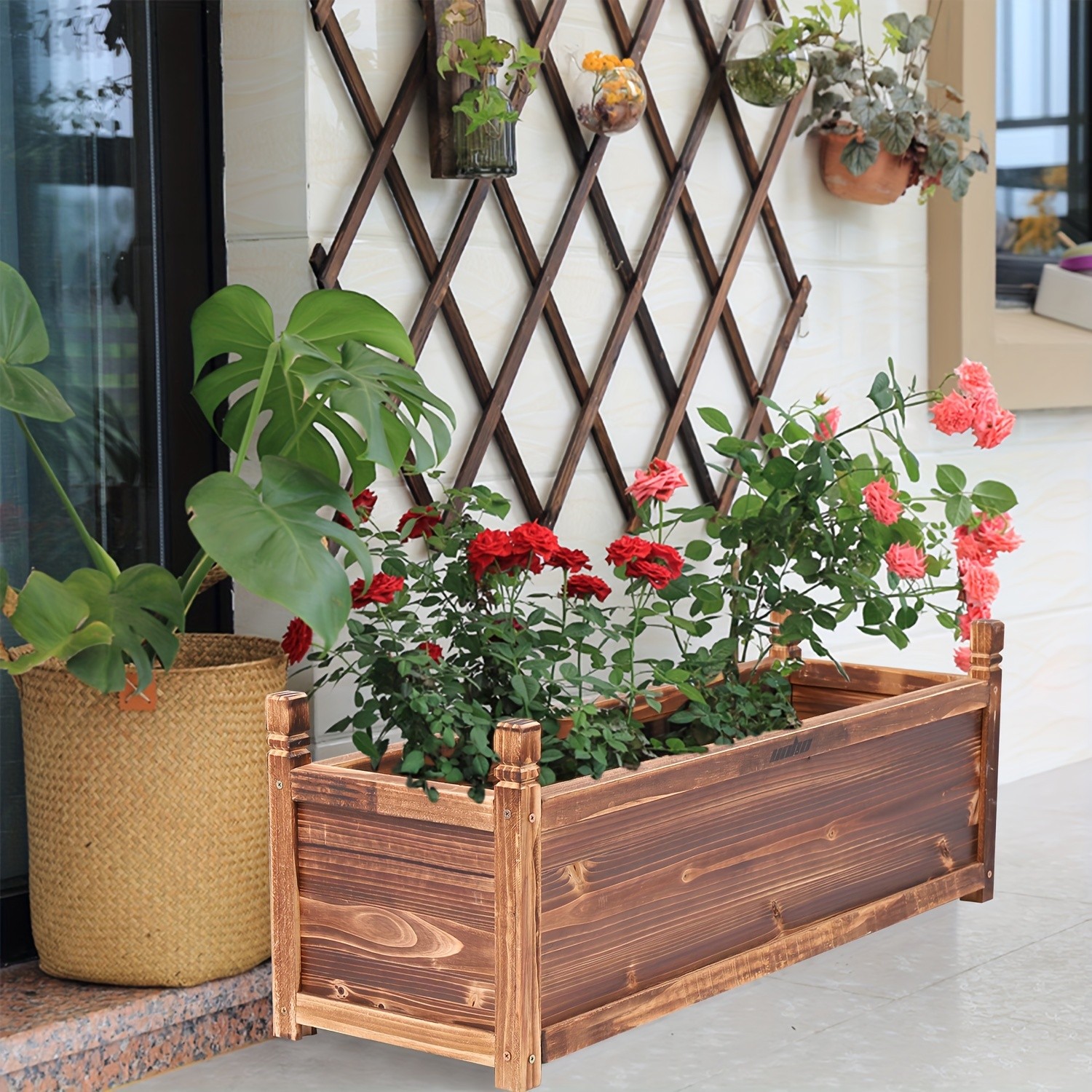 wisfor Sturdy Pine Wood Planter Box for Garden  Rustic Striped Design for Your Plants