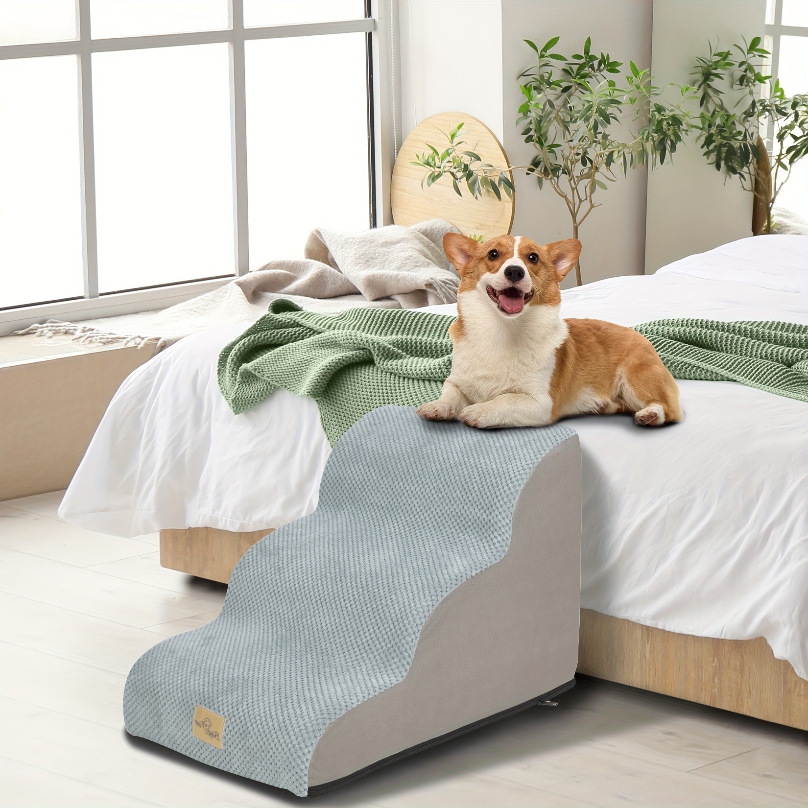 wisfor 30D High Density Foam Dog Stairs  Curved Ramp for Small Dogs & Cats