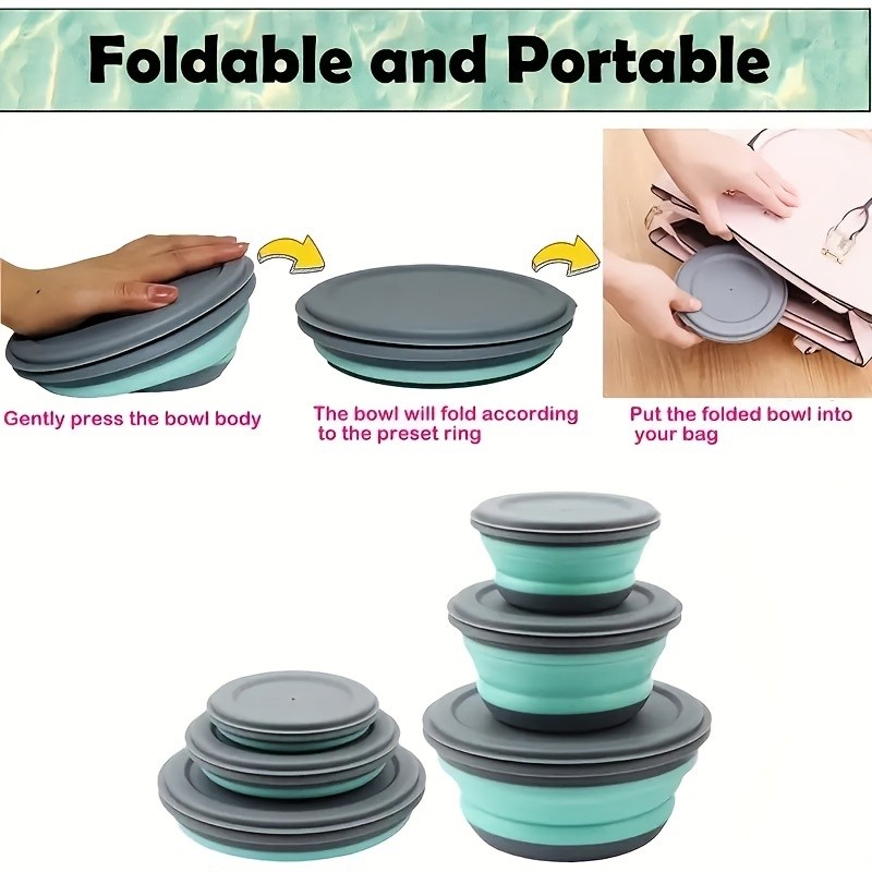 FARIDABIO Silicone Folding Bowls with Lid  Portable and Expandable Food Storage for Outdoor Adventures