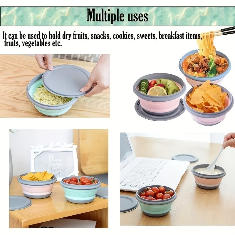 FARIDABIO Silicone Folding Bowls with Lid  Portable and Expandable Food Storage for Outdoor Adventures