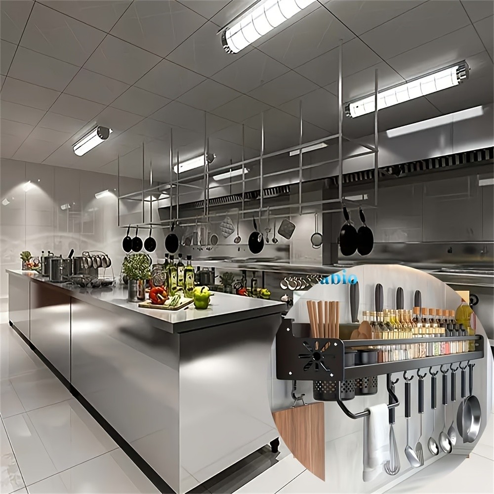 FARIDABIO Varnished Metal Hanging Shelf  Wall-Mounted Kitchen Utensil Rack with Hooks