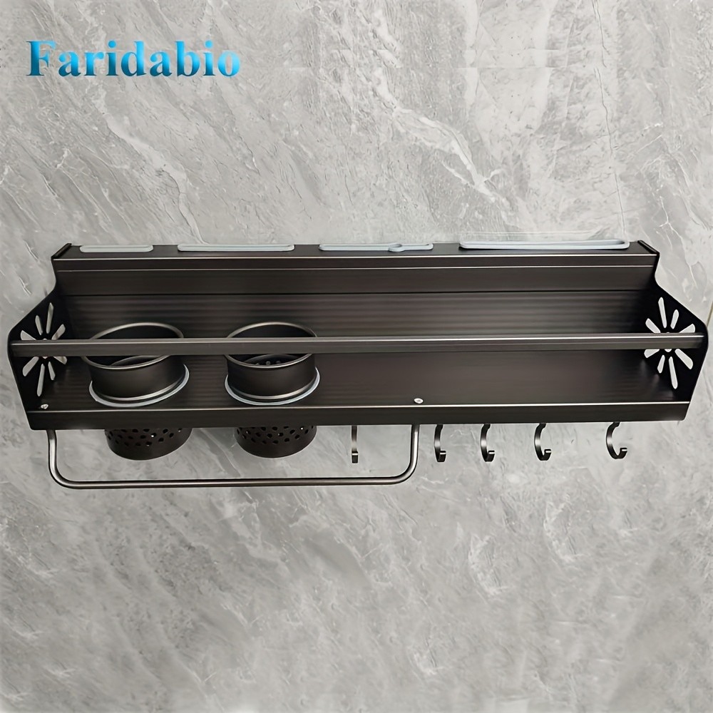 FARIDABIO Varnished Metal Hanging Shelf  Wall-Mounted Kitchen Utensil Rack with Hooks