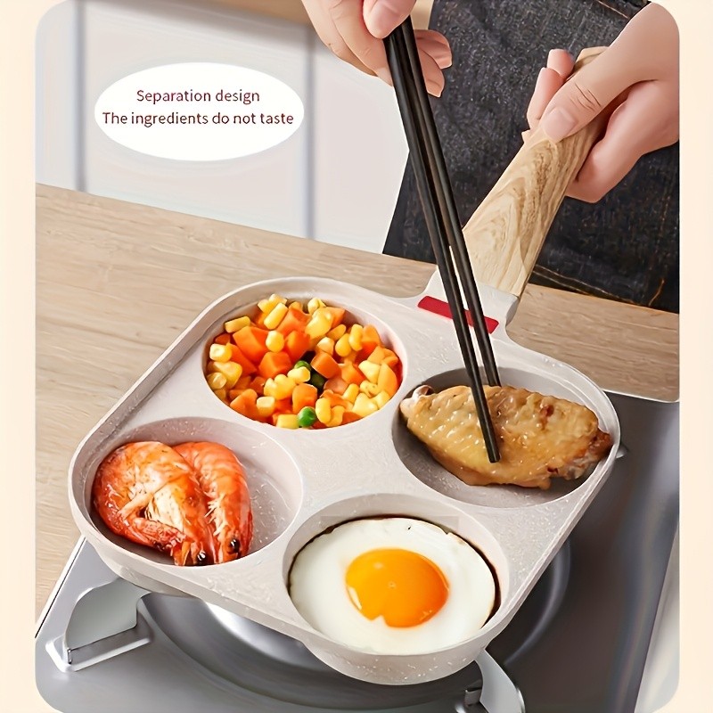FARIDABIO 4-Holes Frying Pan with Lid  Non-Stick Egg and Burger Cooking Pan with Wooden Handle