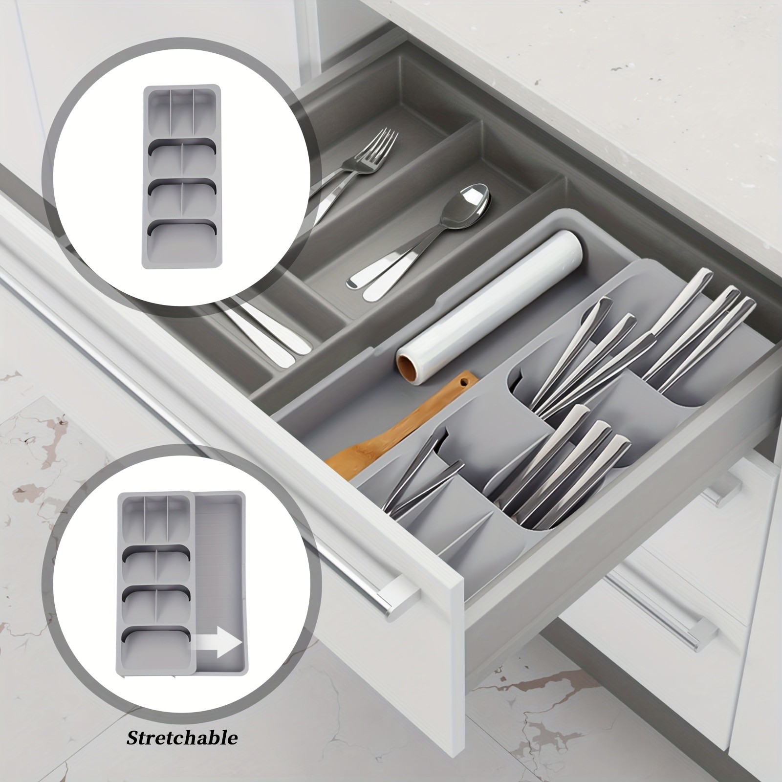 FARIDABIO Expandable Silverware Organizer Tray  Versatile Utensil Holder for Kitchen Drawers