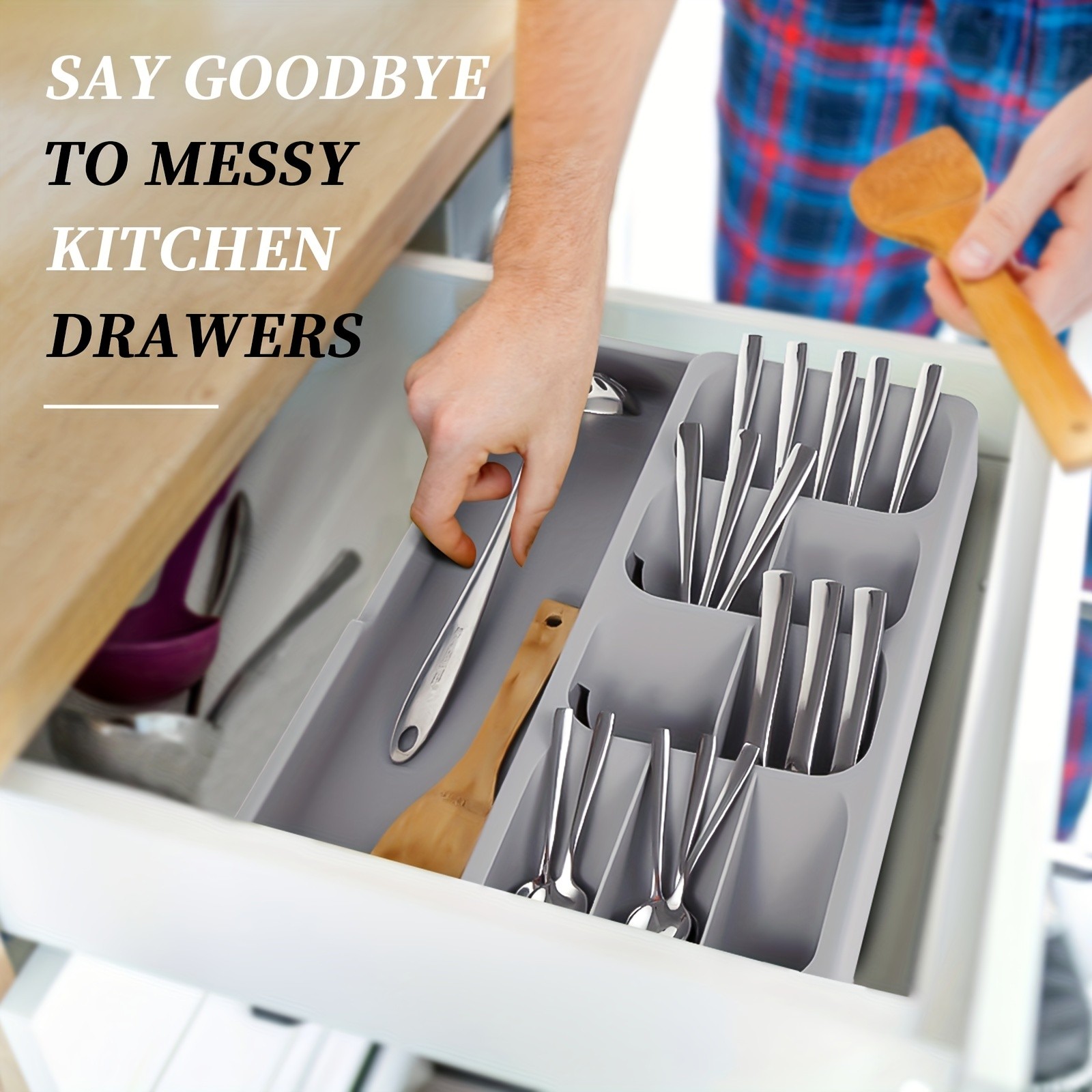 FARIDABIO Expandable Silverware Organizer Tray  Versatile Utensil Holder for Kitchen Drawers