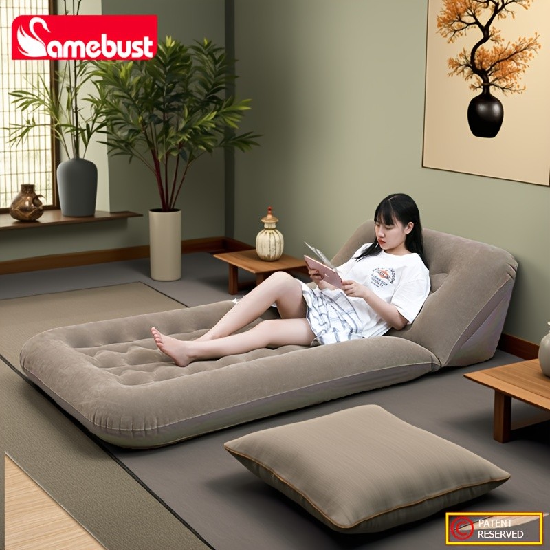 CAMEBUST Inflatable Flocking Sofa  Adjustable Single Foldable Airbed Mattress for Home and Outdoor Relaxation