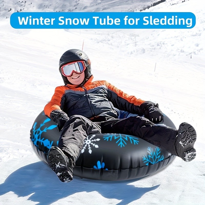 CAMEBUST 47-Inch Black Inflatable Snow Tube  Durable PVC White Snow Sled for Family Fun