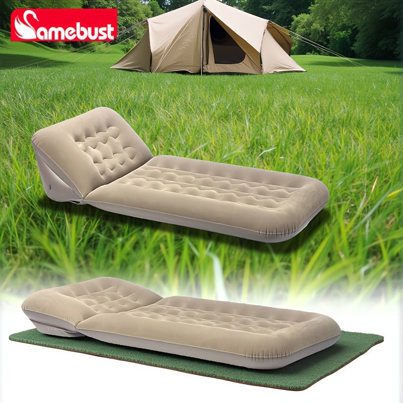 CAMEBUST Inflatable Flocked PVC Sofa  Single Foldable Air Mattress for Home and Outdoor Use