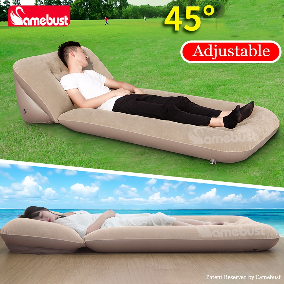 CAMEBUST Inflatable Flocked PVC Sofa  Single Foldable Air Mattress for Home and Outdoor Use