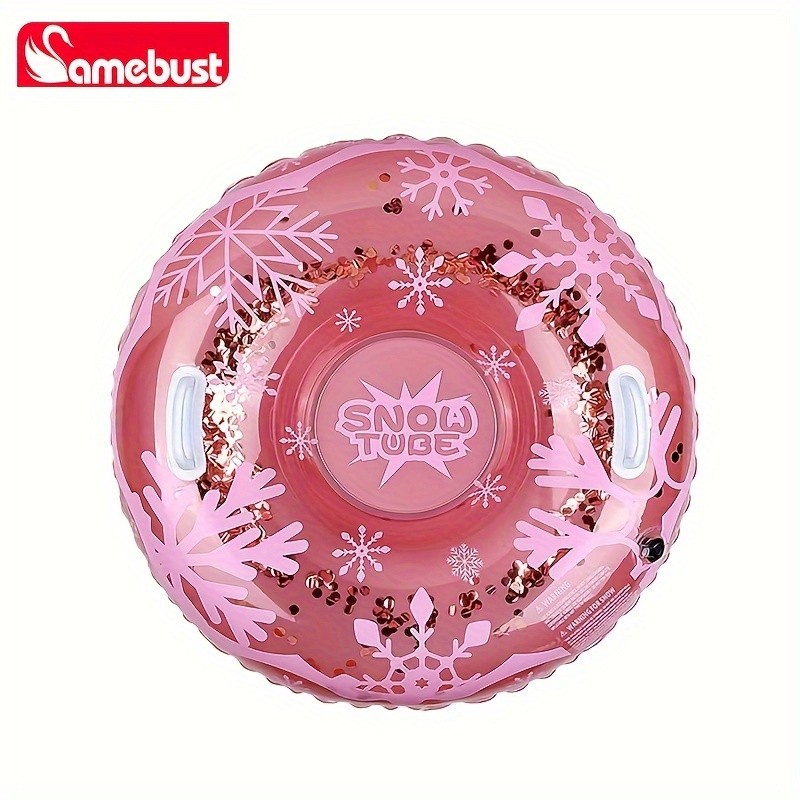 CAMEBUST 91.44cm Heavy-Duty Inflatable Snow Tube  Pink/White Blow-Up Sled with Star & Snowflake Design