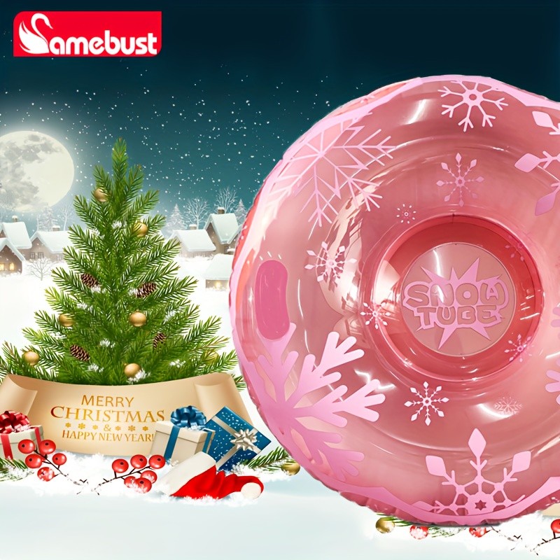 CAMEBUST 91.44cm Heavy-Duty Inflatable Snow Tube  Pink/White Blow-Up Sled with Star & Snowflake Design