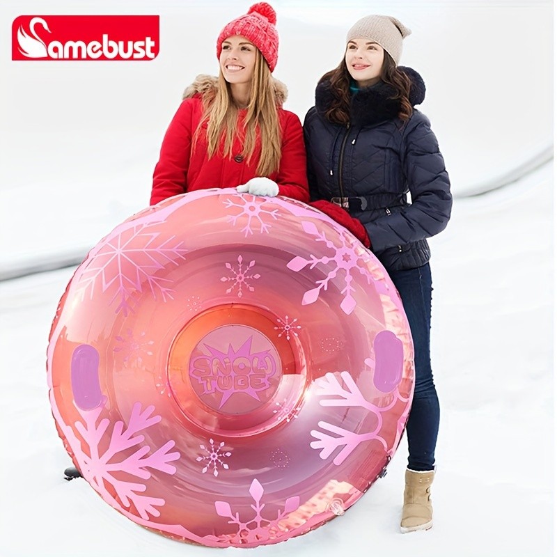 CAMEBUST 91.44cm Heavy-Duty Inflatable Snow Tube  Pink/White Blow-Up Sled with Star & Snowflake Design