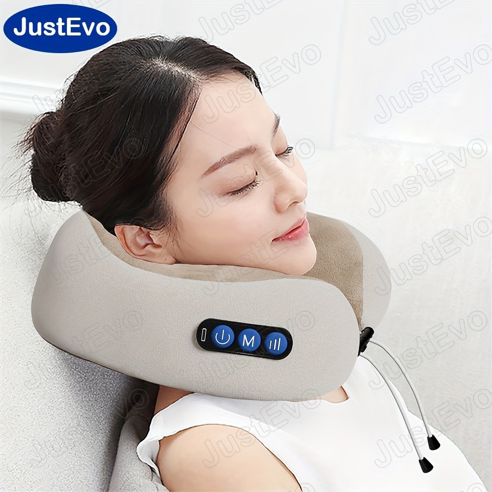JUSTEVO Portable U-Shaped Memory Foam Acupressure Massager Pillow  Comfortable Neck Relief with Acupressure for Home and Car Use
