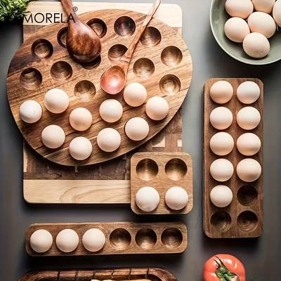 KEMORELA Wooden Egg Storage Box  Modern Multi-Compartment Organizer for Kitchen and Home