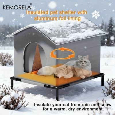 KEMORELA Classic Style Outdoor Cat House  All-Season Enclosed Pet Shelter with Warm Mats