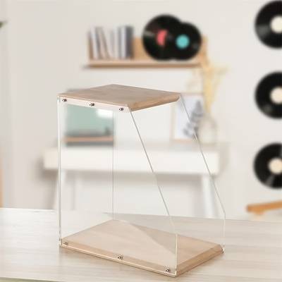 FARIDABIO Acrylic Record Shelf with Sleek Wooden Base  Modern Display Shelf for Vinyl Records, Books, and Tapes
