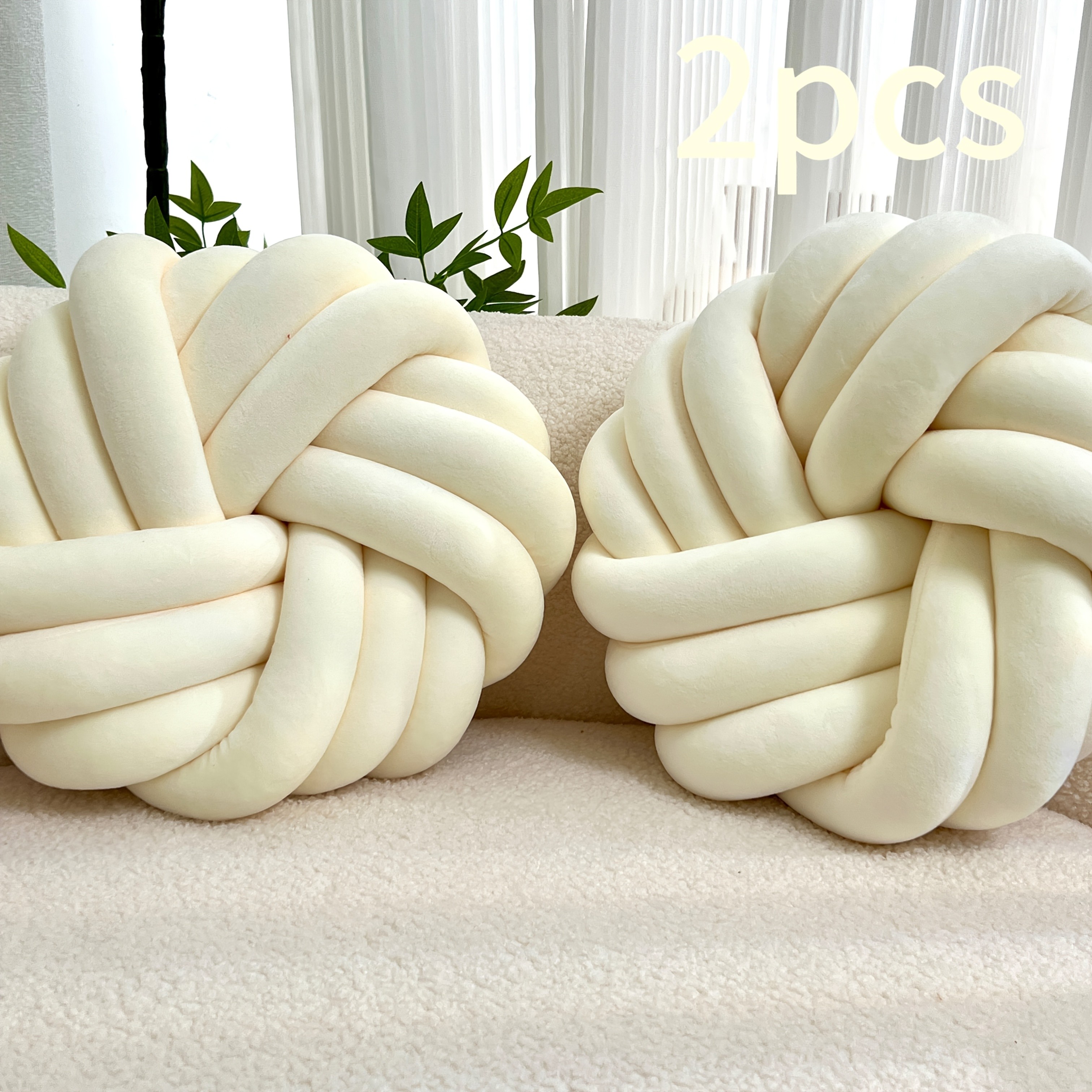 YLBKIKR 2pcs Minimalist White Knot Decorative Pillows  Soft Plush Cushions with Tissue Holder for Versatile Home Decor