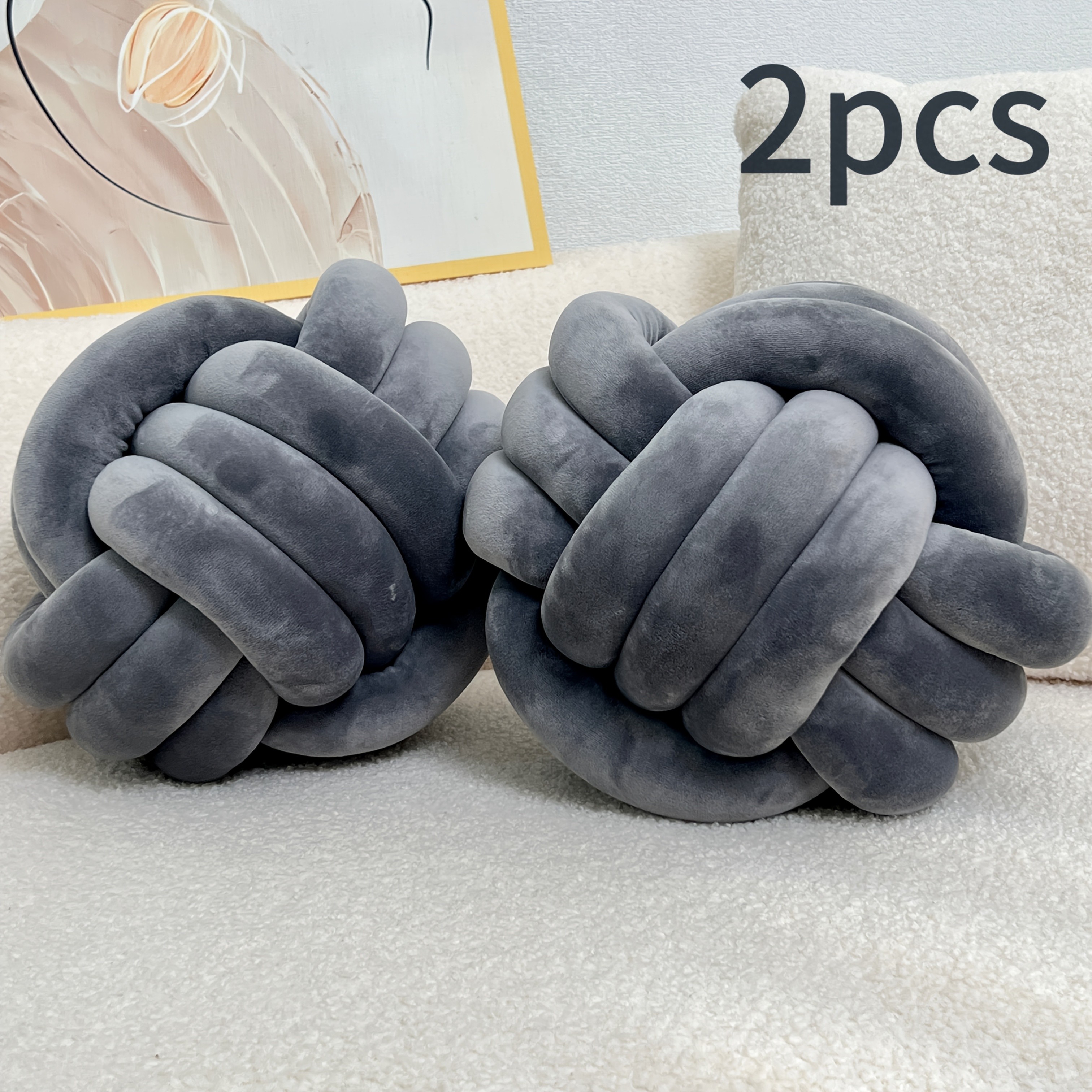 YLBKIKR 2pcs Round Knotted Throw Pillows  Plush Geometric Pattern Cushions for Comfortable and Stylish Home Decor