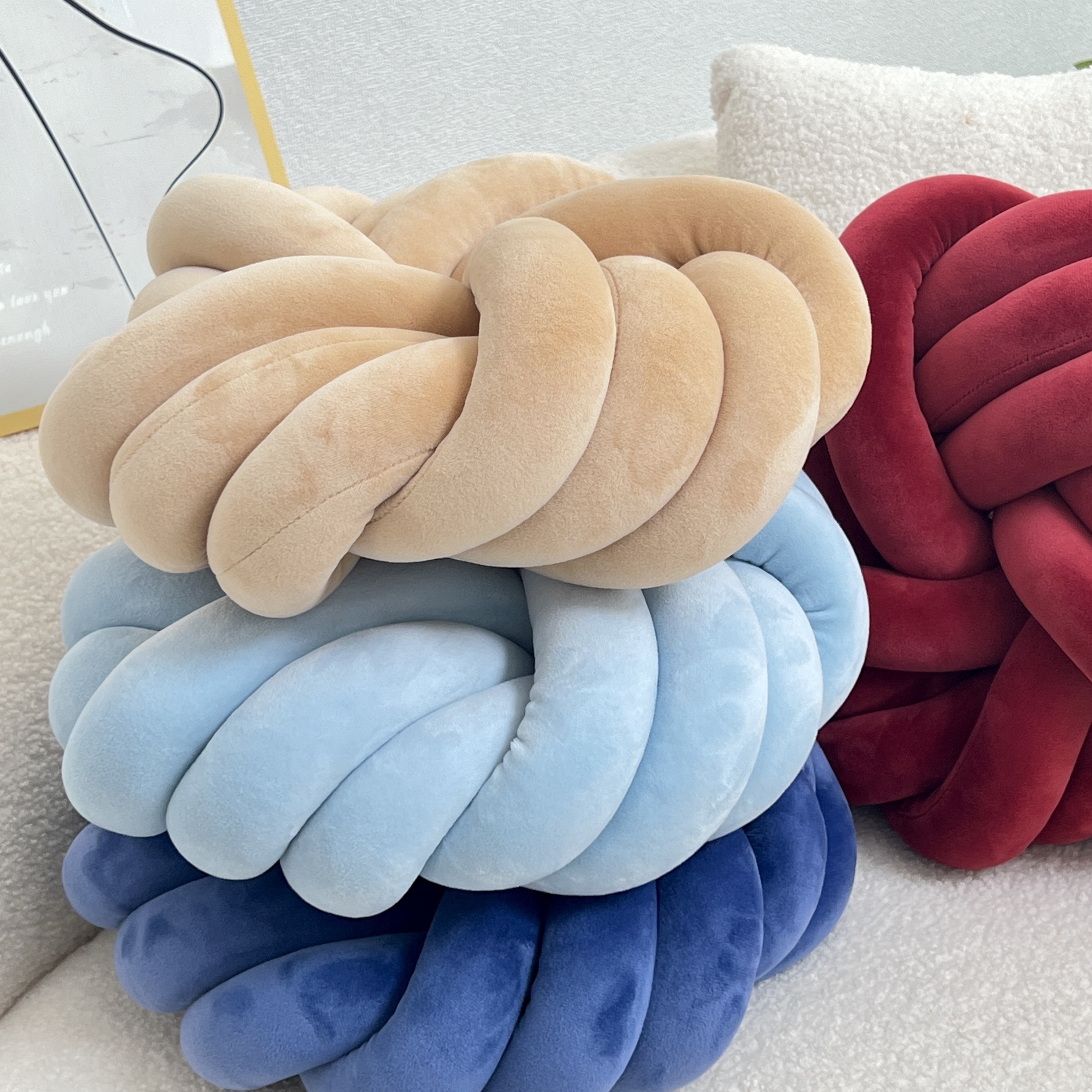 YLBKIKR Handmade Soft Plush Knot Throw Pillow  Multi-Color Modern Minimalist Cushion for Sofa, Bed, and Chair Accent