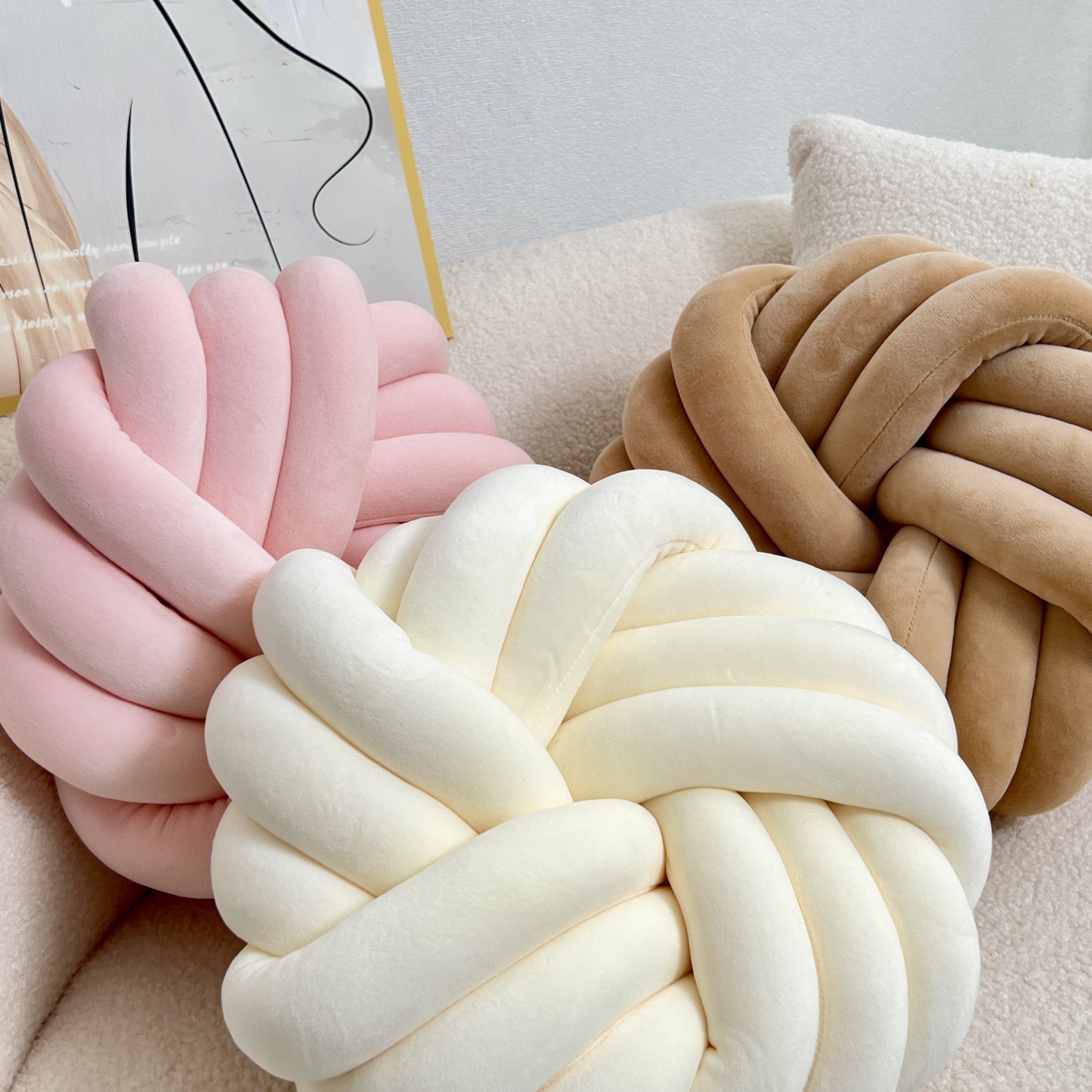 YLBKIKR Handmade Soft Plush Knot Throw Pillow  Multi-Color Modern Minimalist Cushion for Sofa, Bed, and Chair Accent