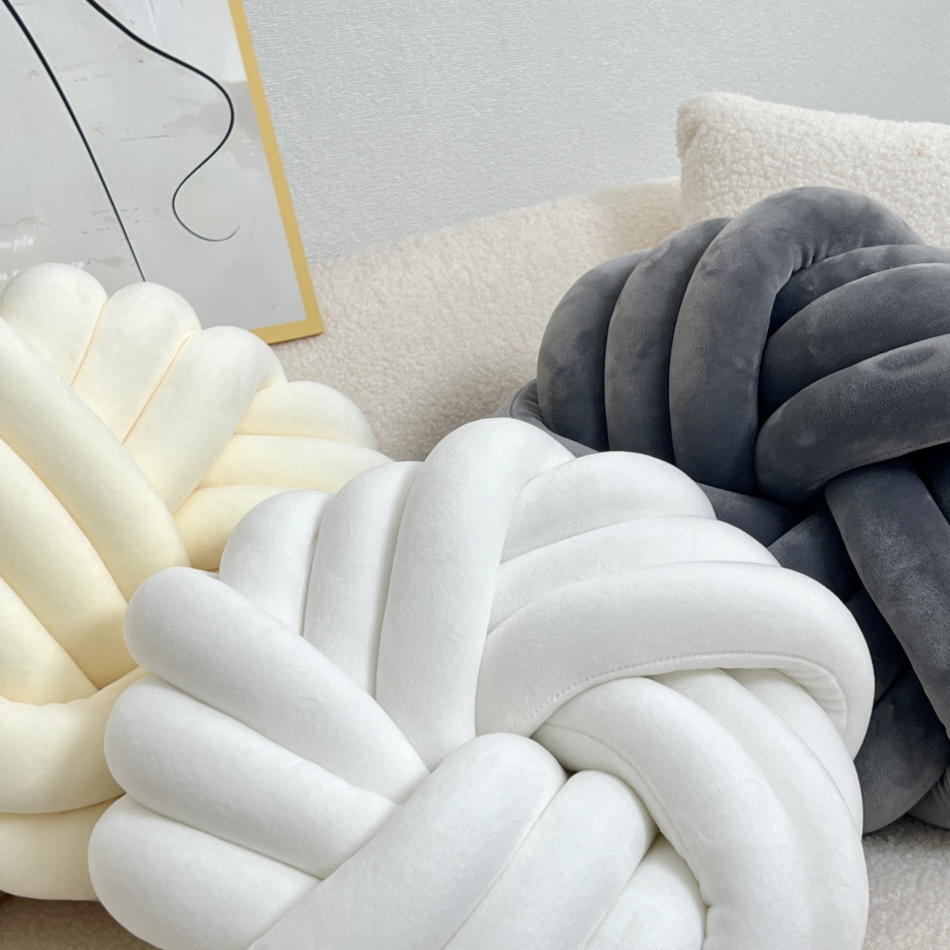 YLBKIKR Handmade Soft Plush Knot Throw Pillow  Multi-Color Modern Minimalist Cushion for Sofa, Bed, and Chair Accent