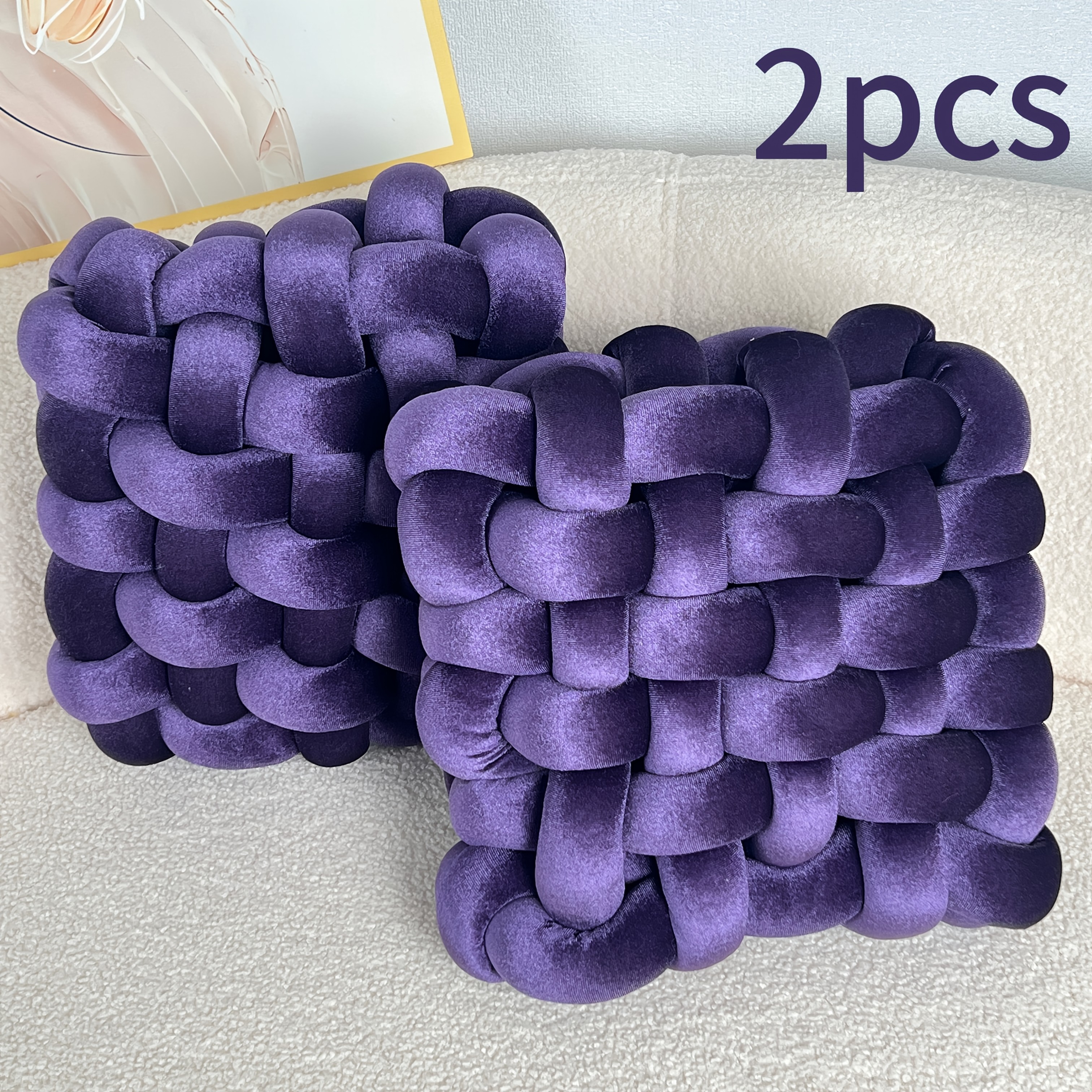 YLBKIKR 2pcs Set of Golden Velvet Hand-Knotted Square Decorative Pillows  Luxurious Cushions for Sofa, Bed, and Office Decor