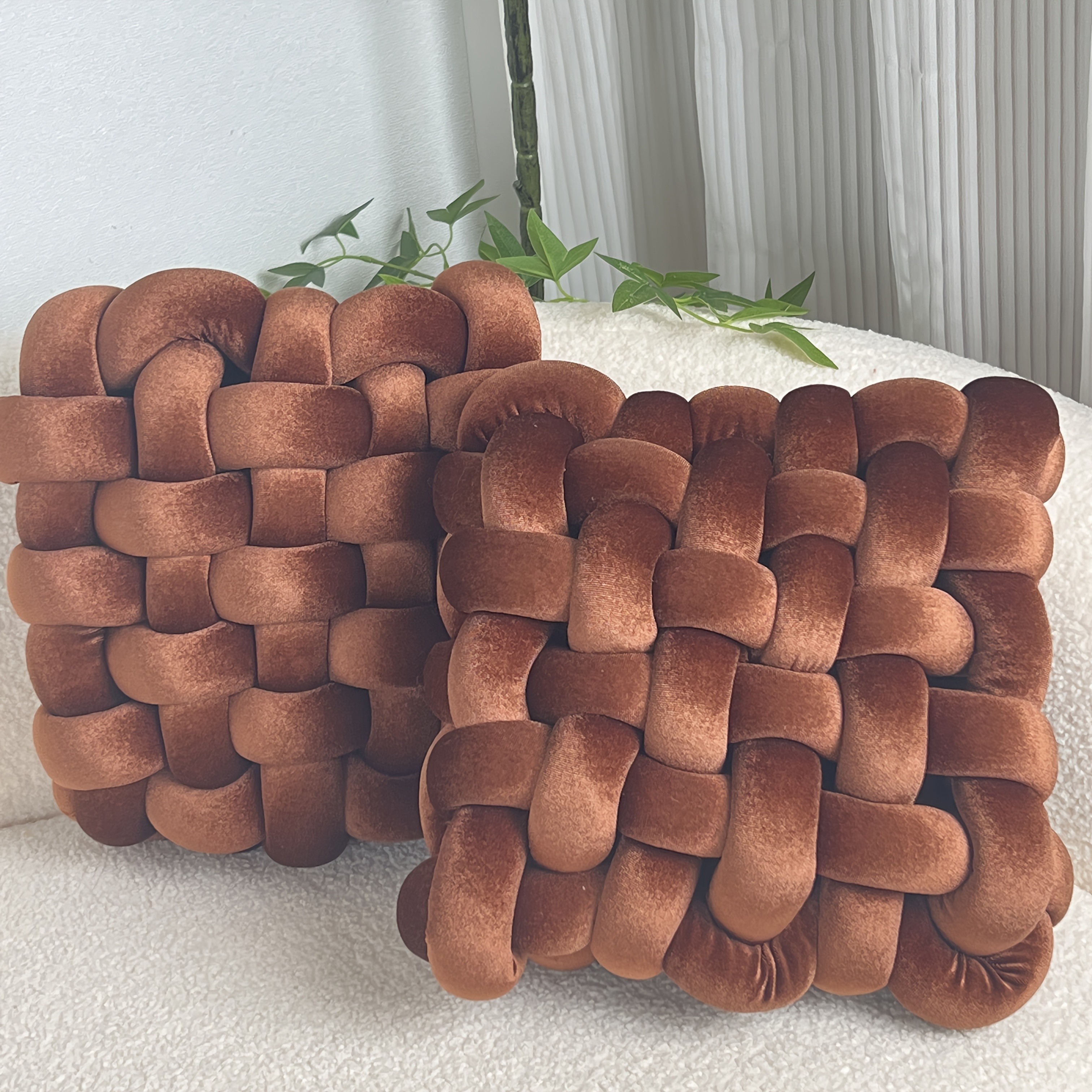 YLBKIKR 2pcs Set of Golden Velvet Hand-Knotted Square Decorative Pillows  Luxurious Cushions for Sofa, Bed, and Office Decor