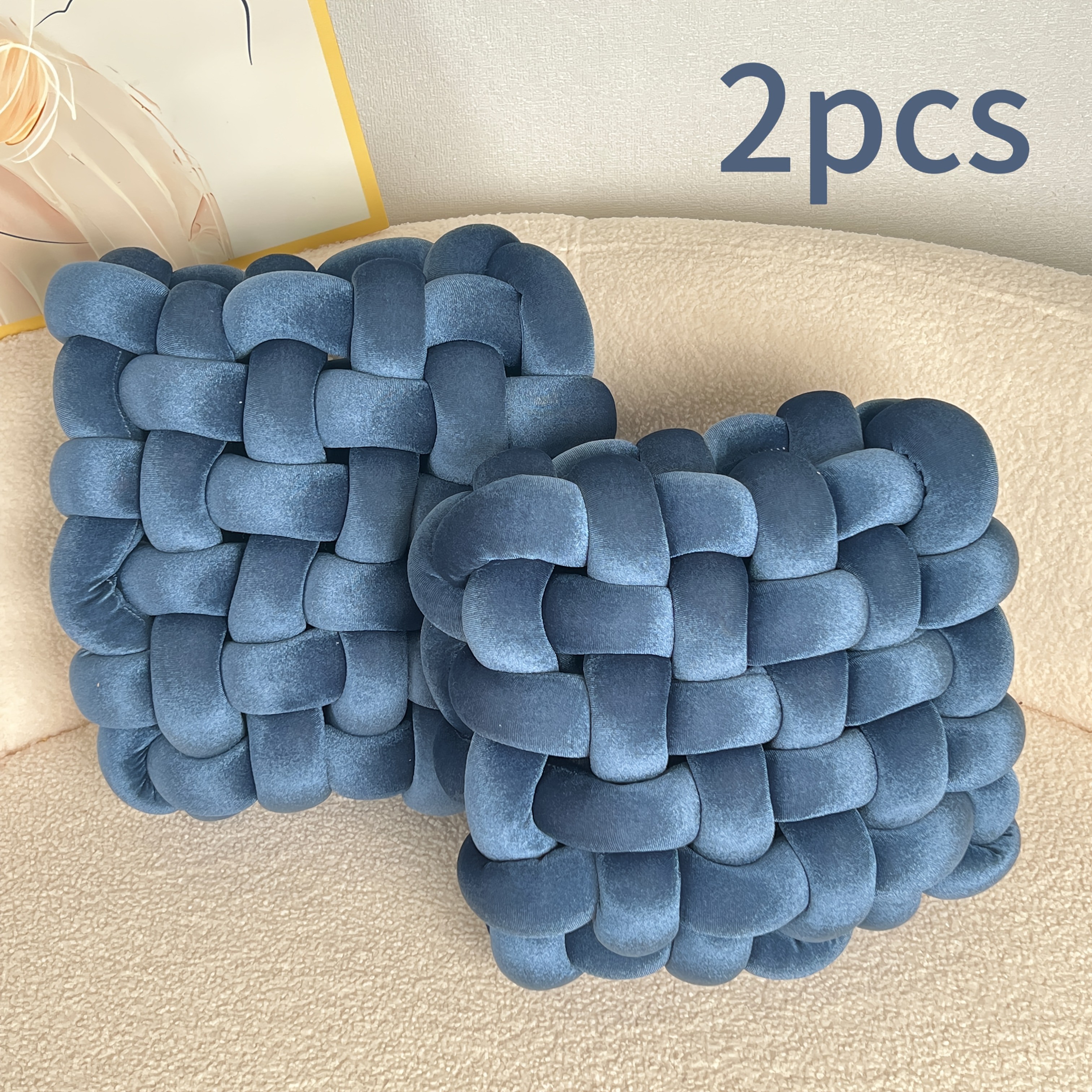 YLBKIKR 2pcs Set of Golden Velvet Hand-Knotted Square Decorative Pillows  Luxurious Cushions for Sofa, Bed, and Office Decor