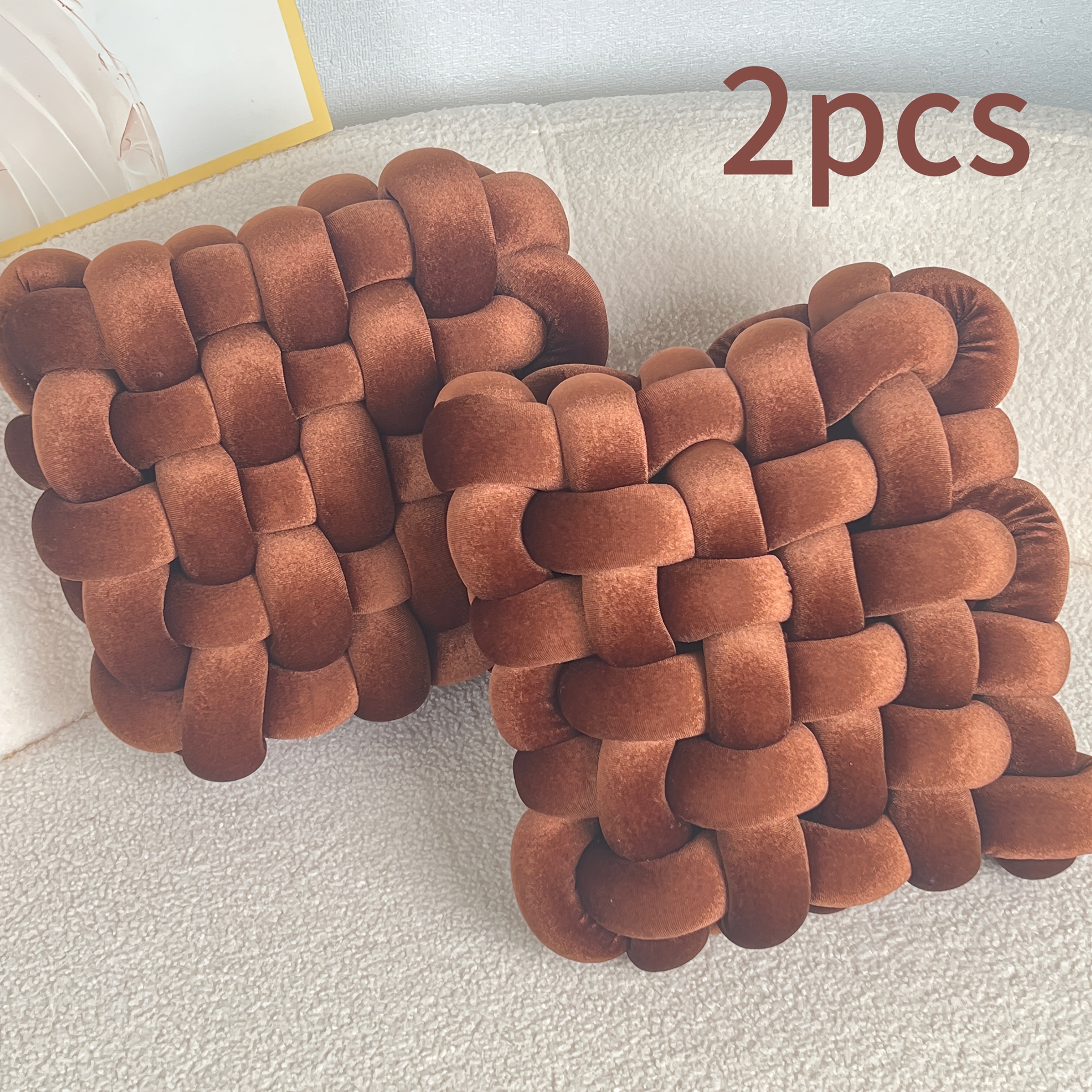 YLBKIKR 2pcs Set of Golden Velvet Hand-Knotted Square Decorative Pillows  Luxurious Cushions for Sofa, Bed, and Office Decor