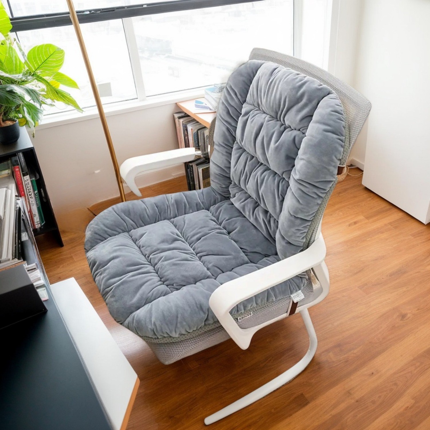 HAOZCL Ergonomic Office Chair Cushion with Integrated Backrest  Thick, Washable Seat Pad for Comfort and Support